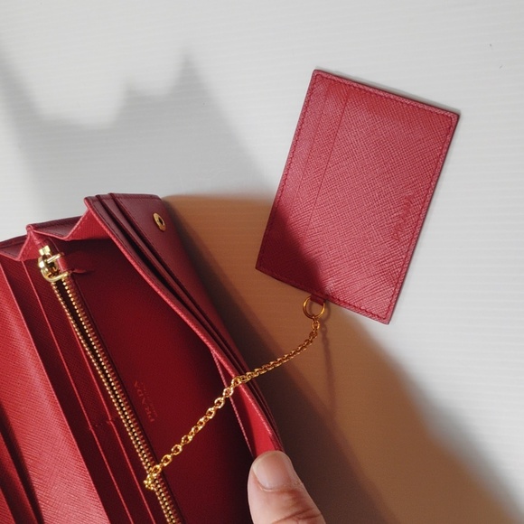 Prada Saffiano Leather Metal Bar Flap Continental Wallet W/Cardholder - Picture 6 of 13